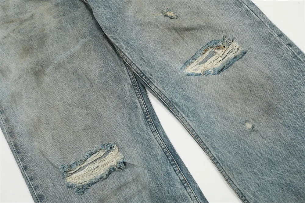 Ripped Dirty Denim Baggy Pants Men