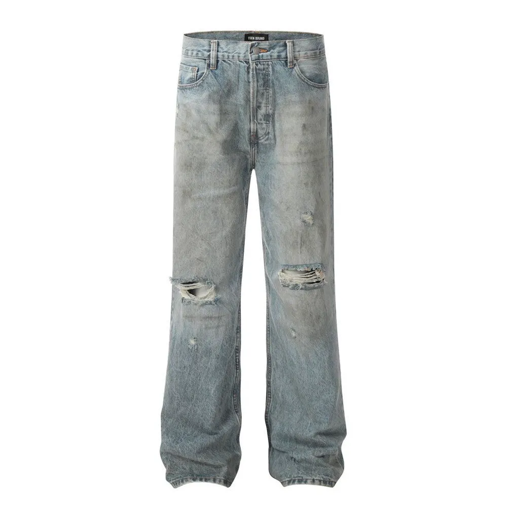 Ripped Dirty Denim Baggy Pants Men