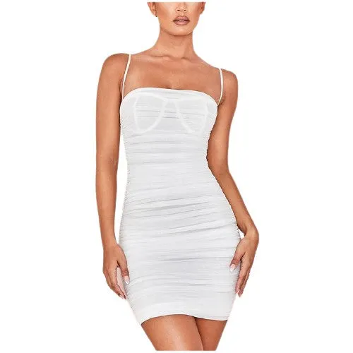 Ruched Mesh Bodycon Mini Dresses For Women