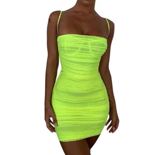 Ruched Mesh Bodycon Mini Dresses For Women