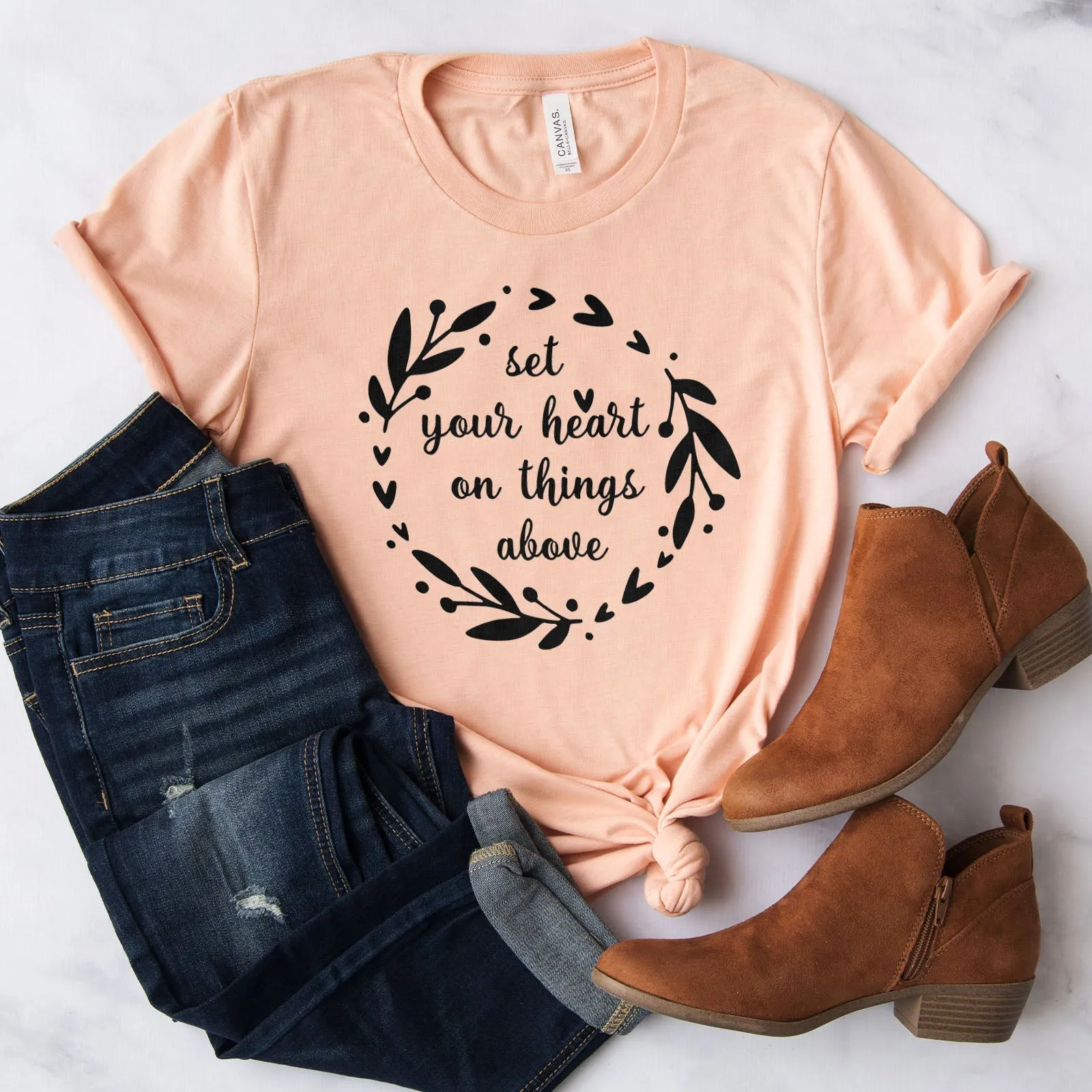 Set Your Heart Tee Shirts For Women - Christian Shirts for Women - Religious Tee Shirts