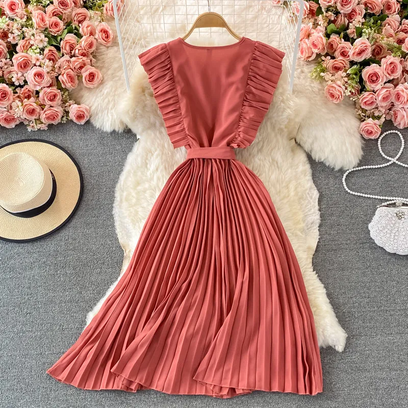 Simple V-neck chiffon short dress fashion dress     S291