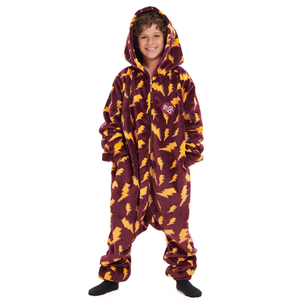 Snuggs Kids Blanket Onesie Dark Red Bolt