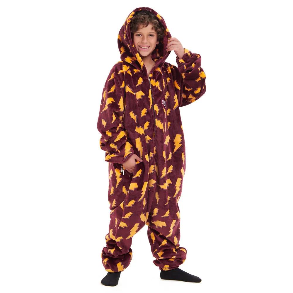 Snuggs Kids Blanket Onesie Dark Red Bolt