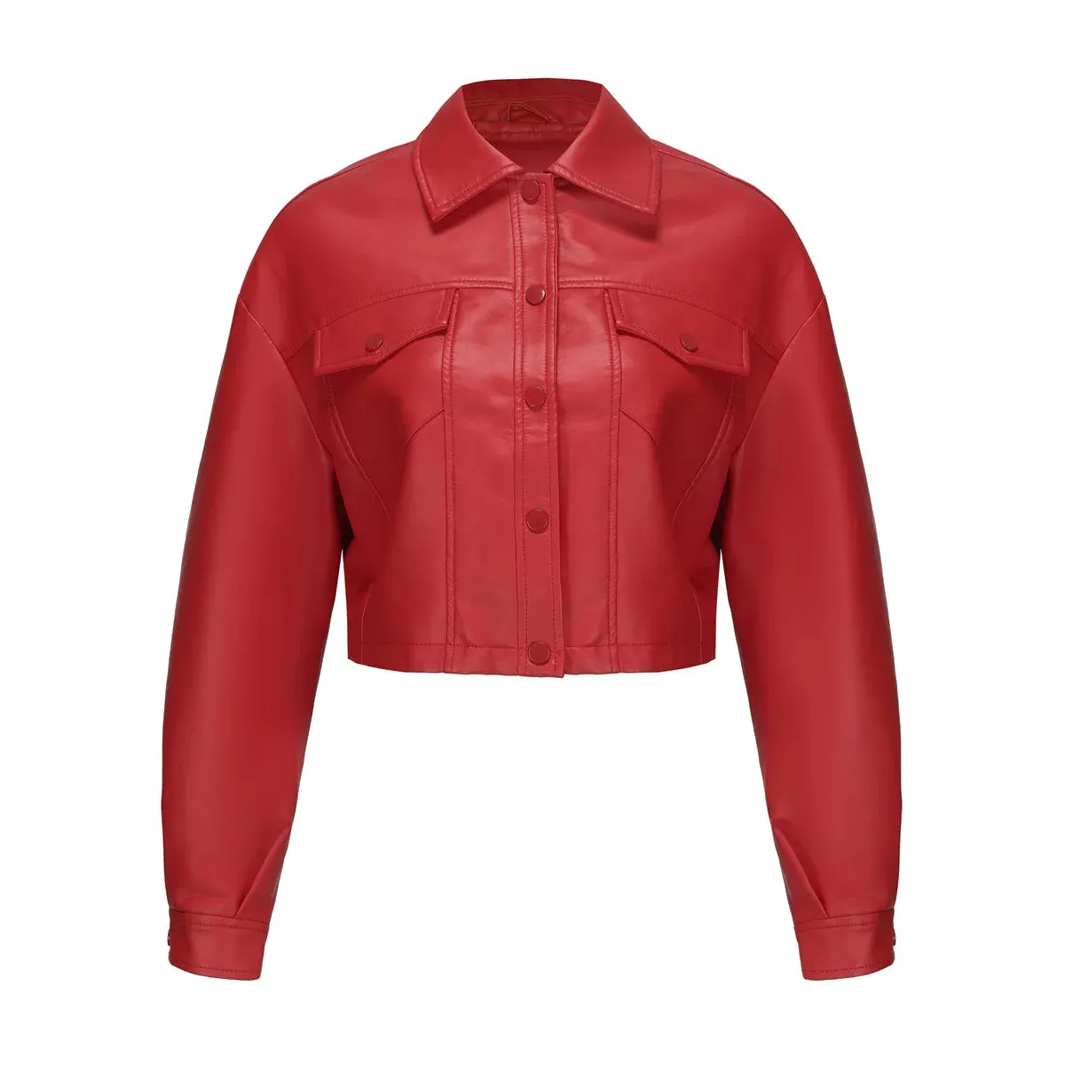 Spring Autumn Faux Leather Cropped Motorcycle Long Sleeve Jackets