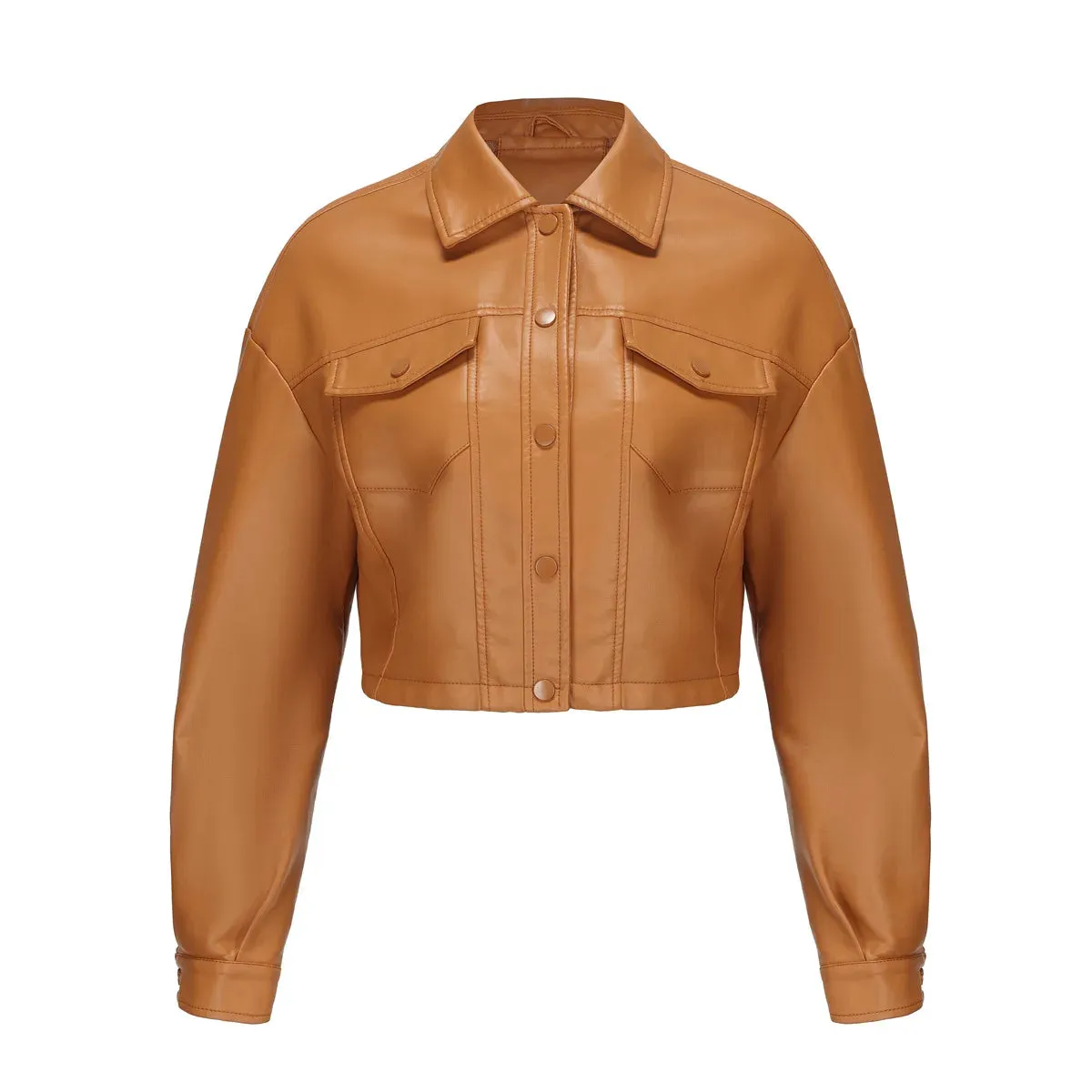 Spring Autumn Faux Leather Cropped Motorcycle Long Sleeve Jackets