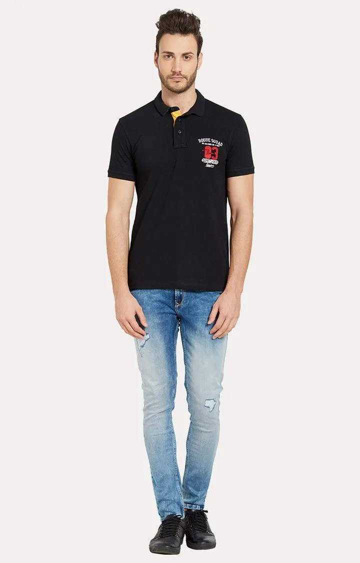 Spykar Black Solid Slim Fit Polo T-Shirt