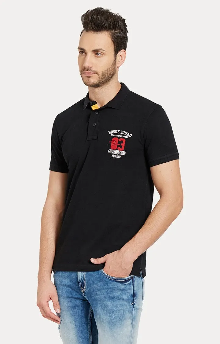 Spykar Black Solid Slim Fit Polo T-Shirt