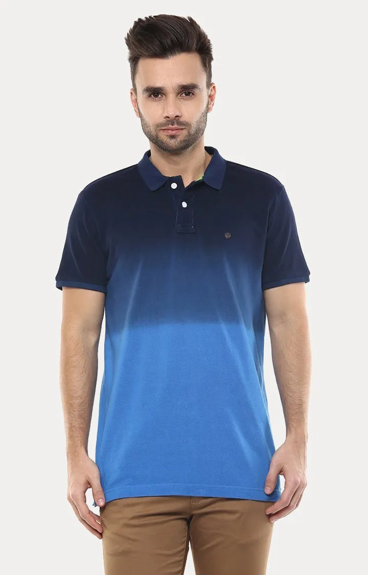 Spykar Blue Colourblock Slim Fit Polo T-Shirt