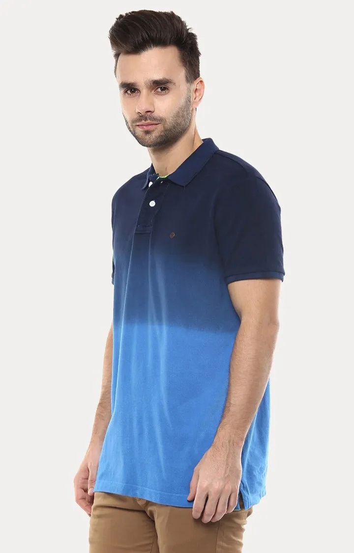 Spykar Blue Colourblock Slim Fit Polo T-Shirt