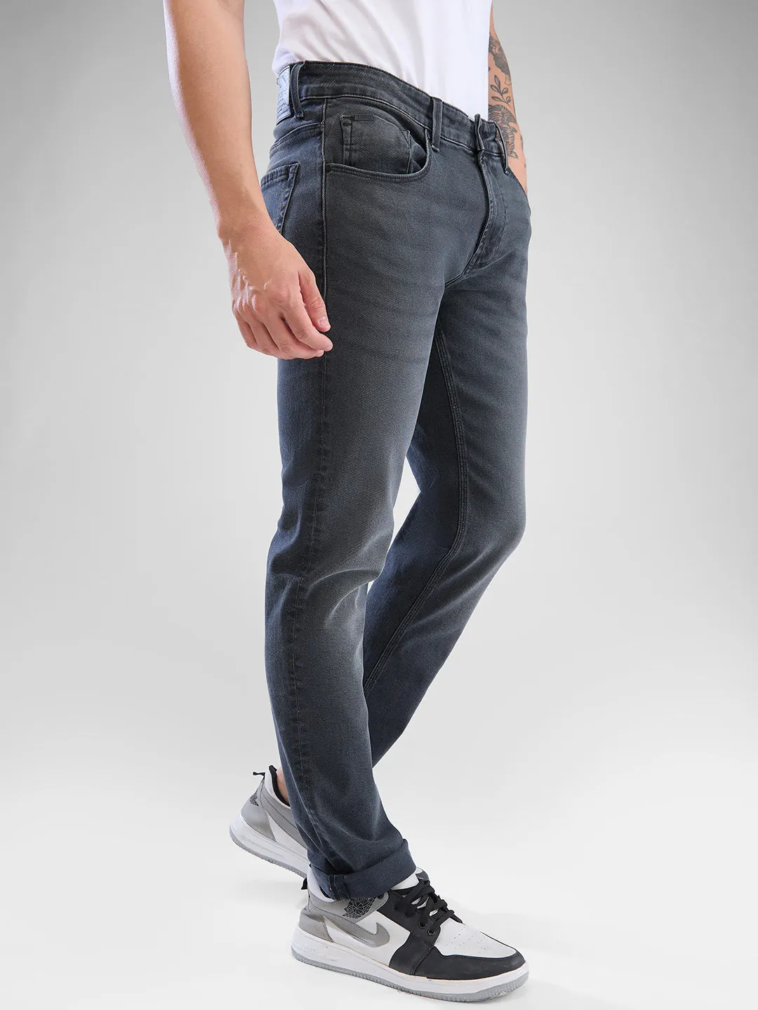 Spykar Dark Grey Regular Jeans For Men