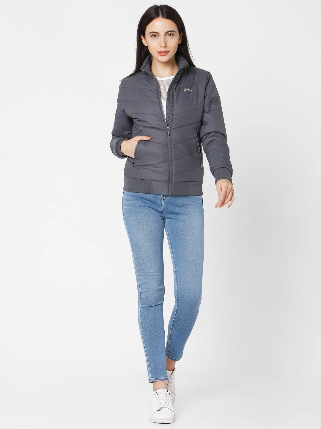 Spykar Grey Polyester Women Jacket