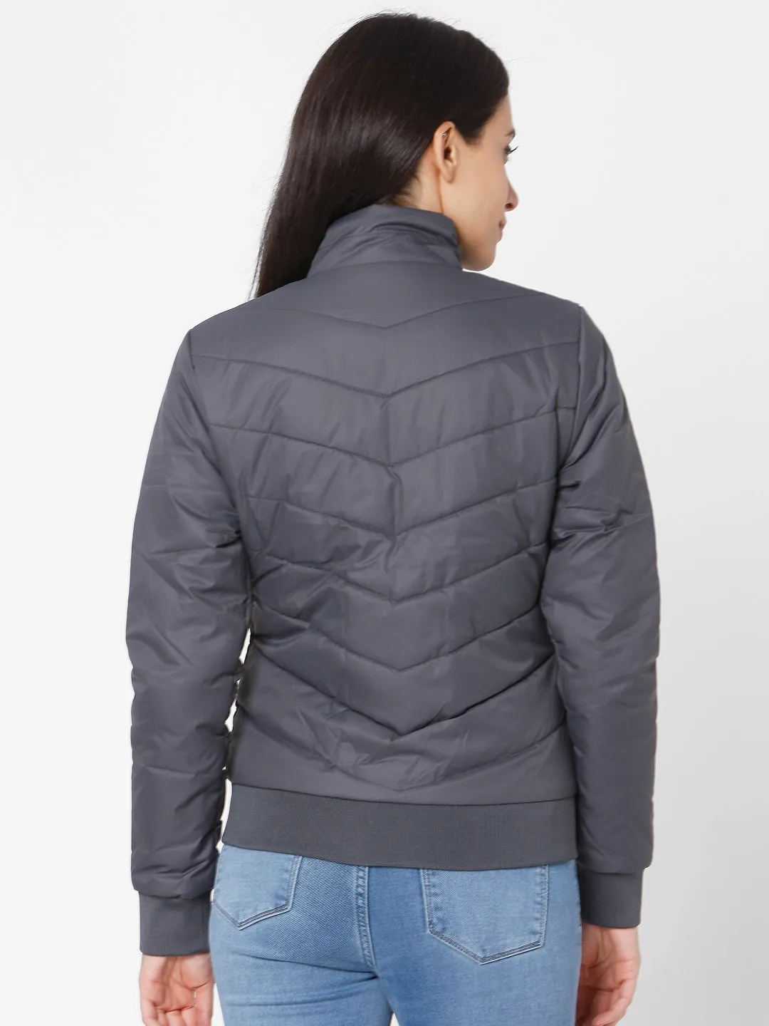 Spykar Grey Polyester Women Jacket