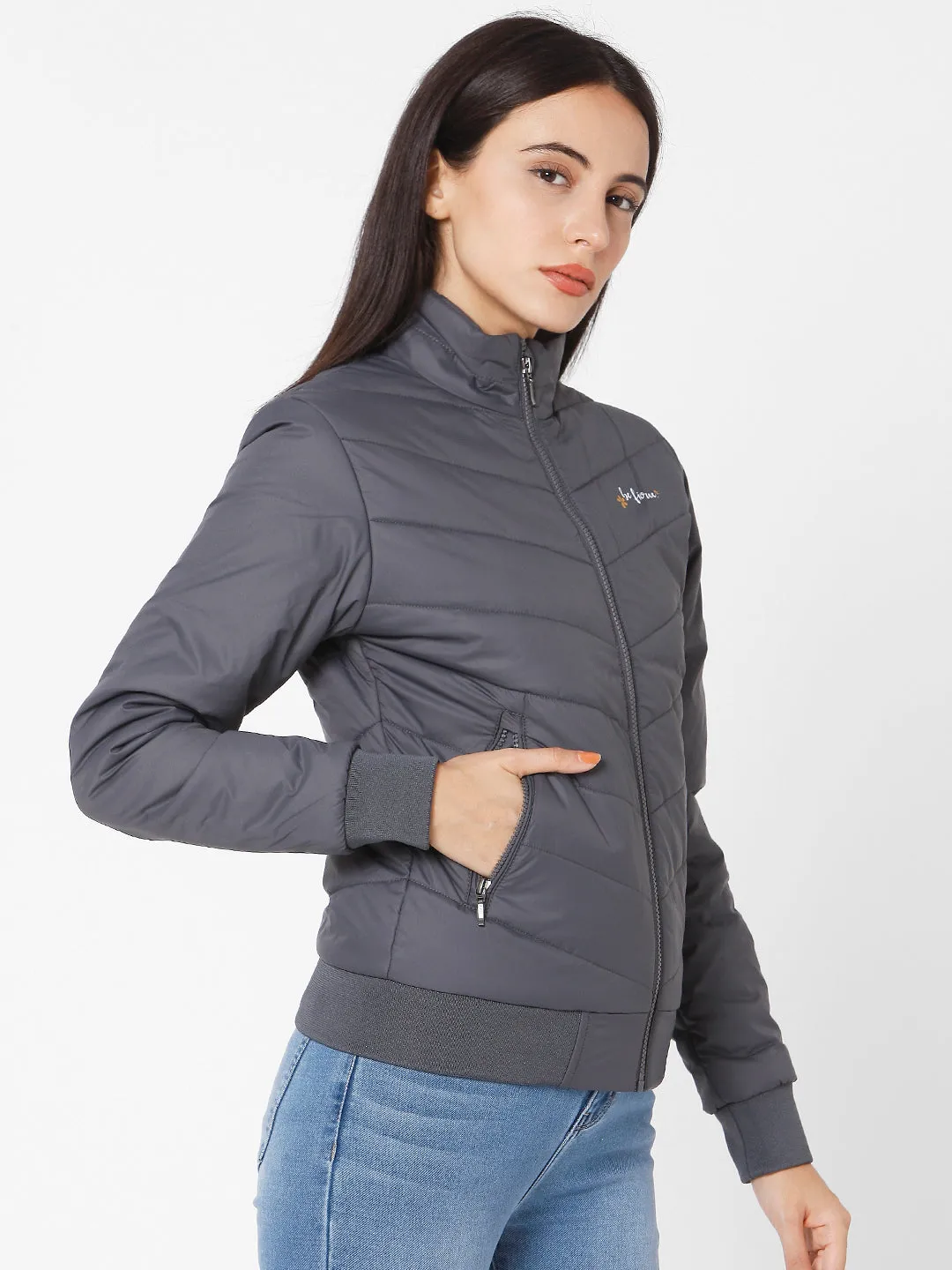 Spykar Grey Polyester Women Jacket