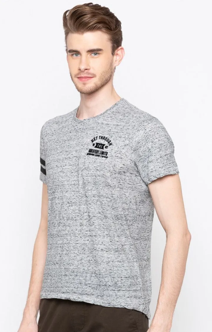 Spykar Grey Printed Slim Fit Men T-Shirts