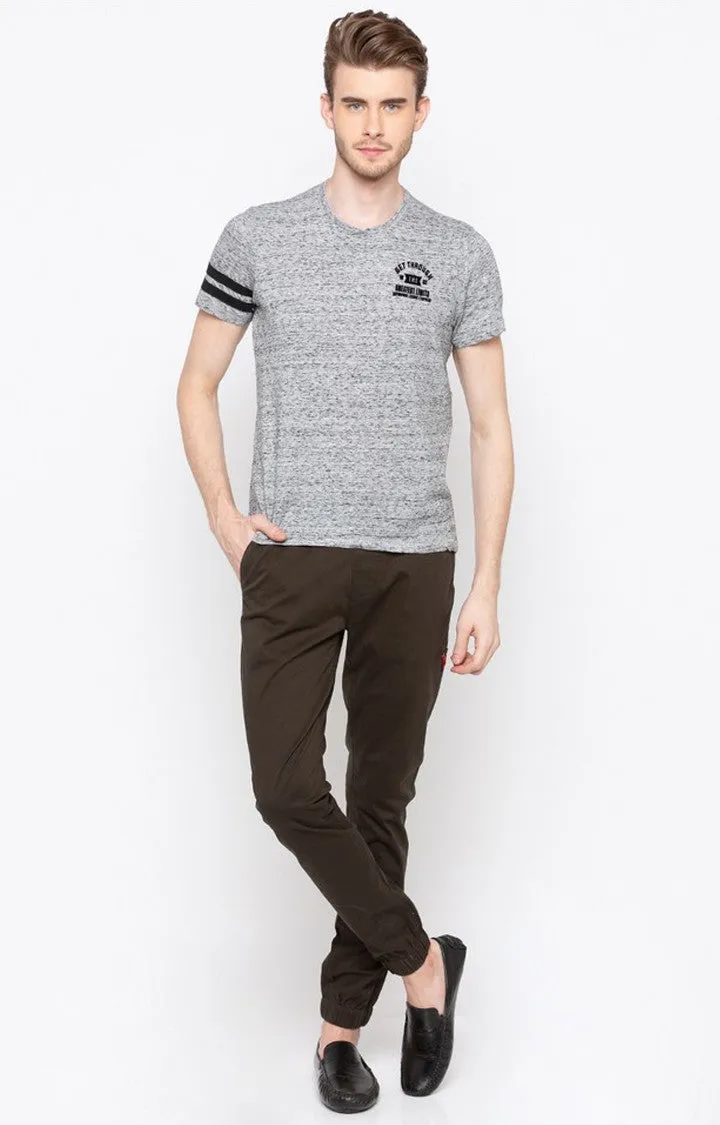 Spykar Grey Printed Slim Fit Men T-Shirts