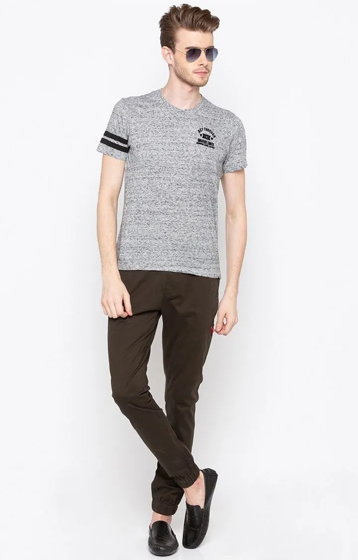 Spykar Grey Printed Slim Fit Men T-Shirts