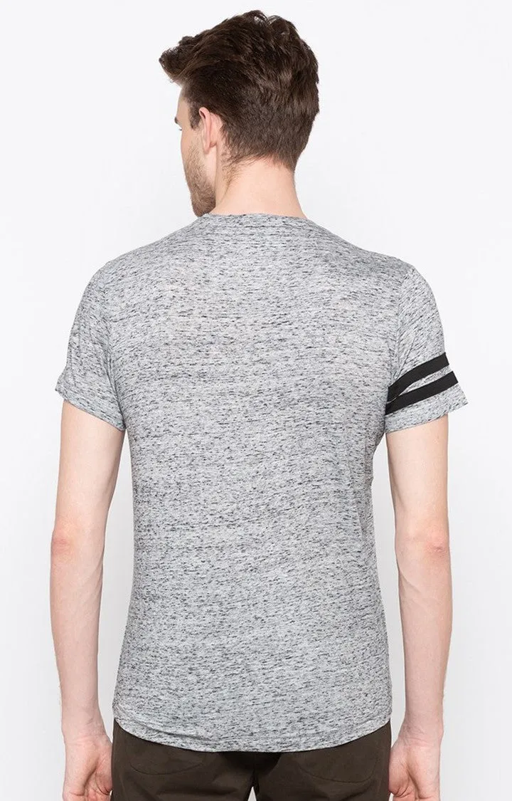 Spykar Grey Printed Slim Fit Men T-Shirts