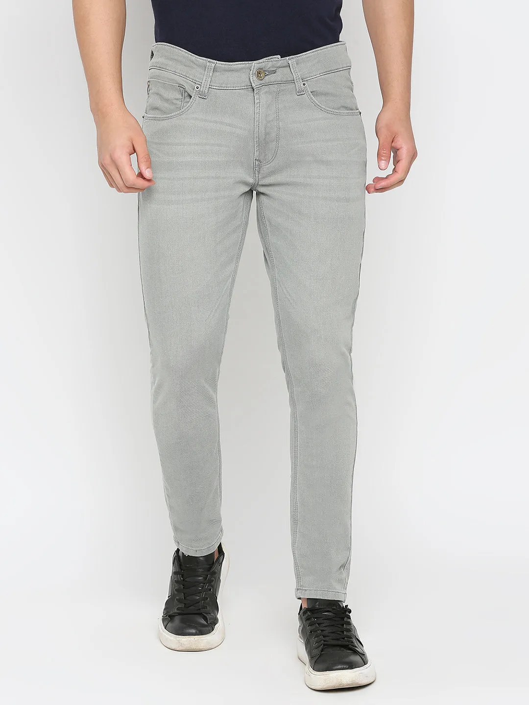 Spykar Light Grey Cotton Slim Fit Narrow Length Jeans For Men (Kano)