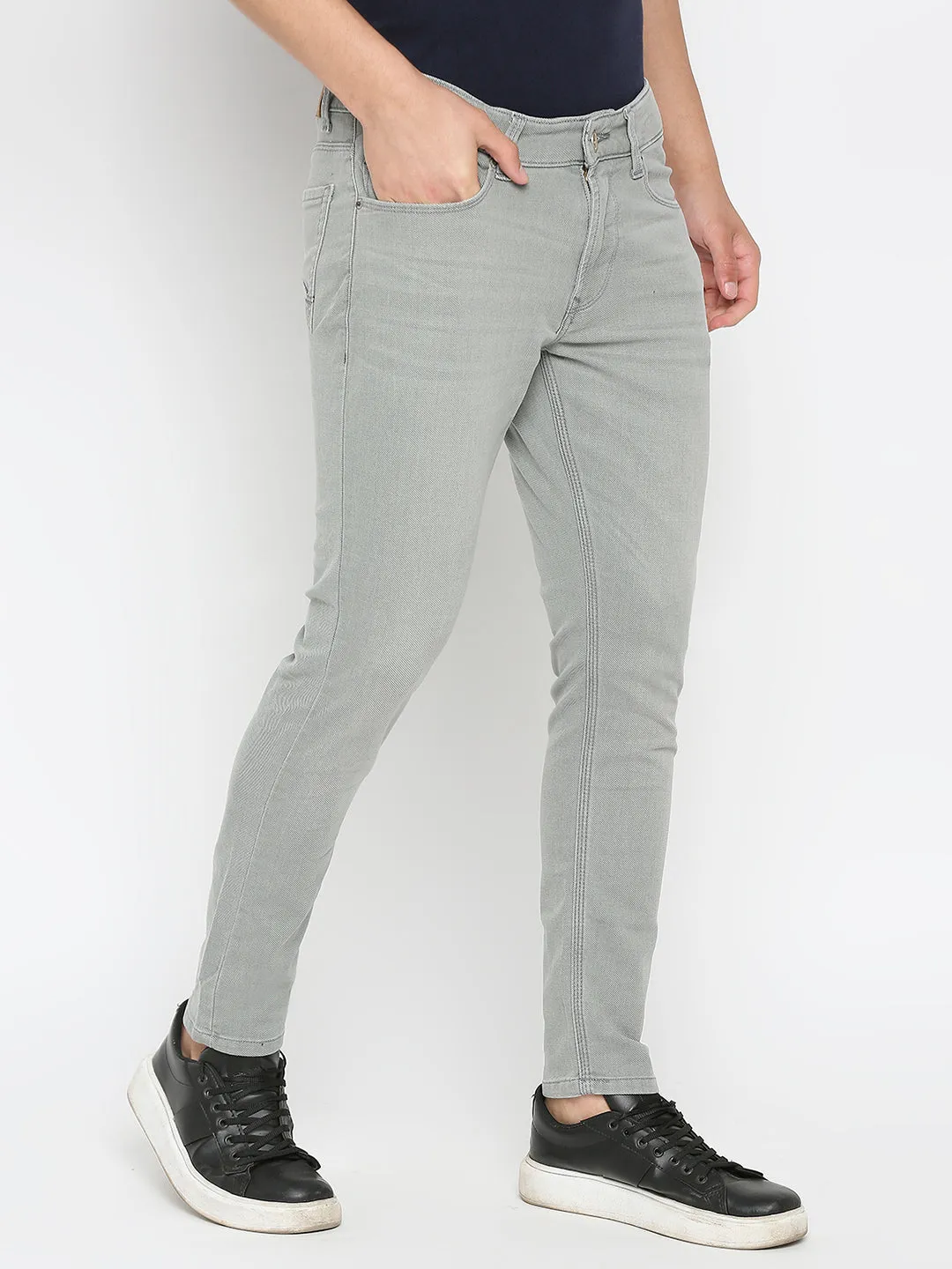 Spykar Light Grey Cotton Slim Fit Narrow Length Jeans For Men (Kano)