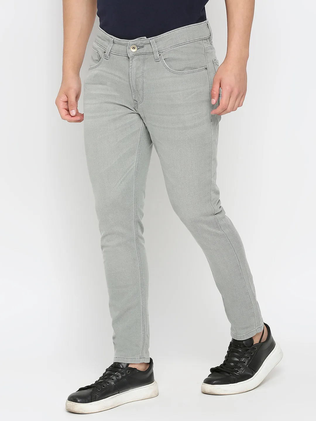 Spykar Light Grey Cotton Slim Fit Narrow Length Jeans For Men (Kano)