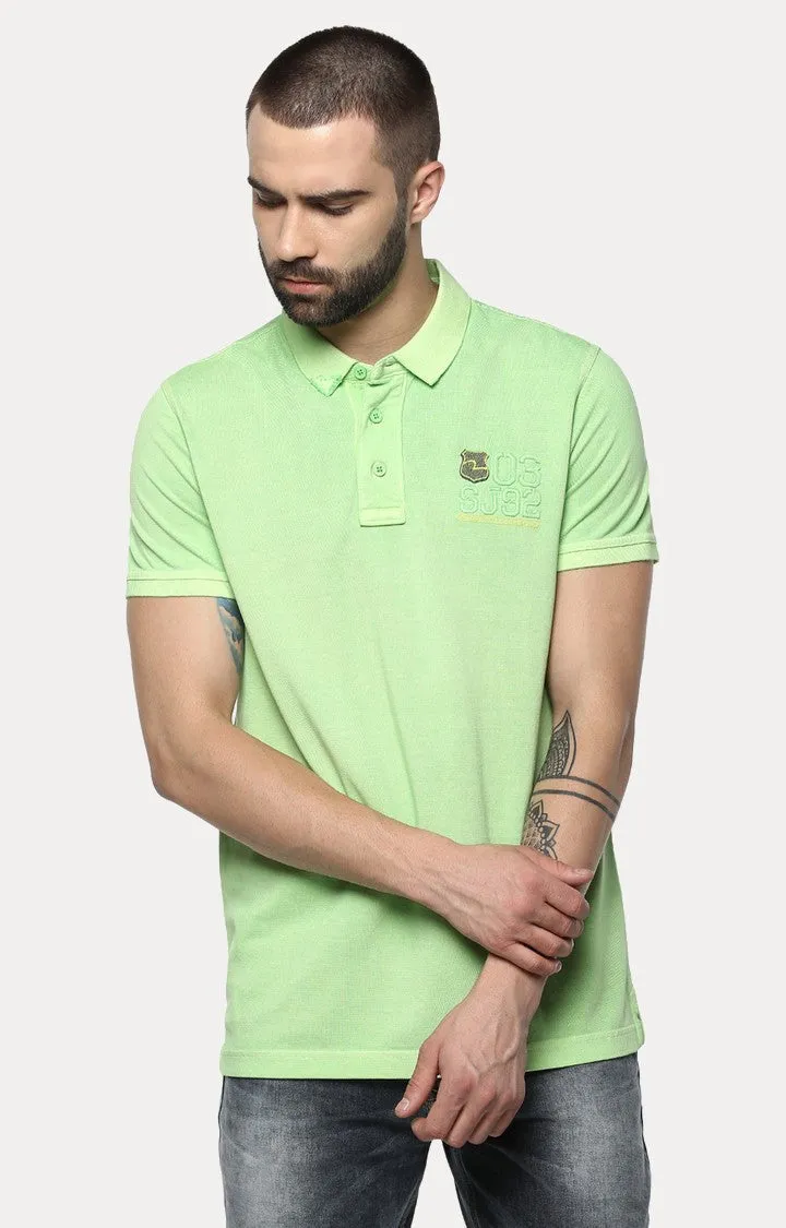 Spykar Lime Green Solid Slim Fit Polo T-Shirt