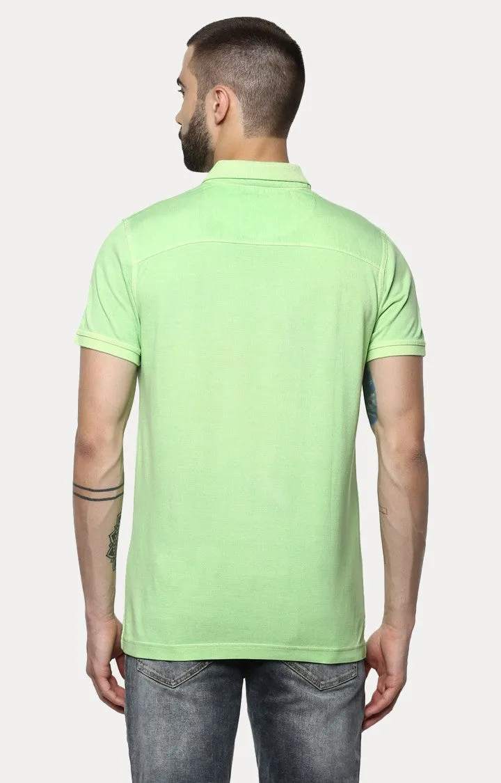 Spykar Lime Green Solid Slim Fit Polo T-Shirt