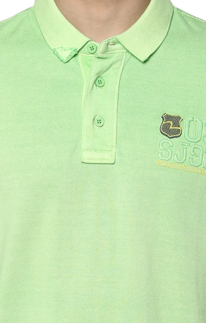 Spykar Lime Green Solid Slim Fit Polo T-Shirt