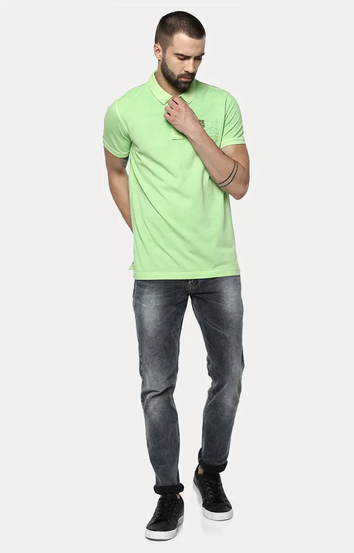 Spykar Lime Green Solid Slim Fit Polo T-Shirt