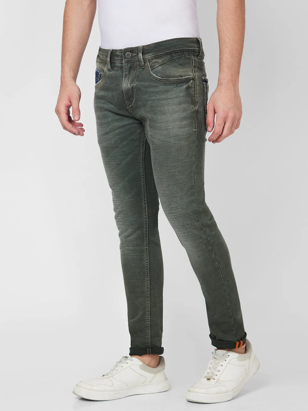 Spykar Low Rise Slim Fit Green Jeans For Men