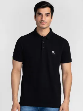 Spykar Men Black Cotton Slim Fit Polo Printed T-Shirt