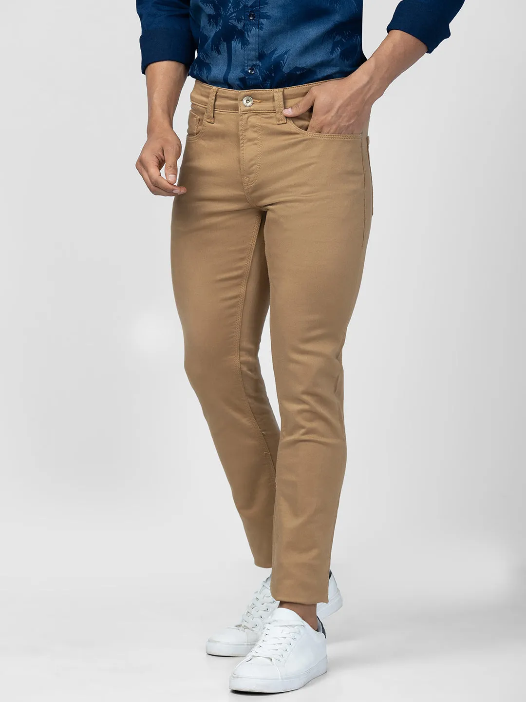 Spykar Men Dark Khaki Cotton Regular Fit Narrow Length Jeans (Rover)