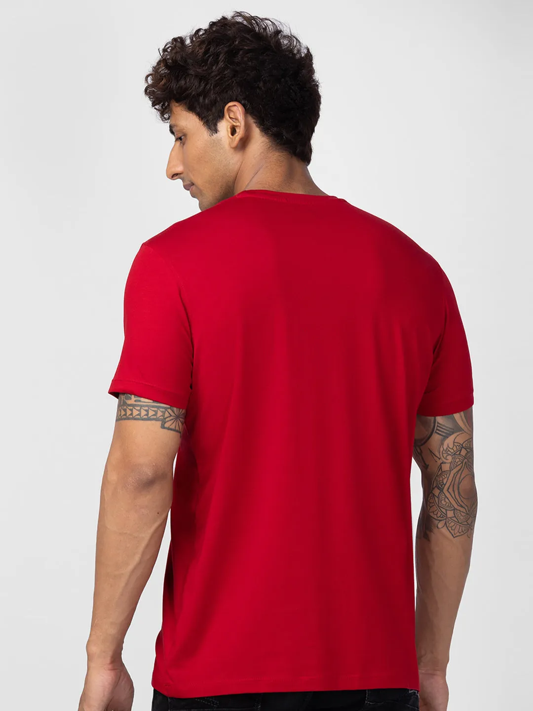 Spykar Men Deep Red Cotton Regular Fit Half Sleeve Printed T-Shirt