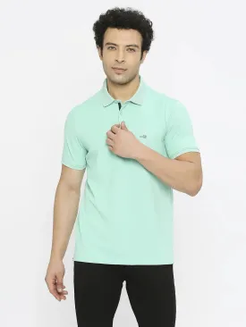 Spykar Men Ice Green Blended Regular Fit Half Sleeve Plain Polo Tshirt