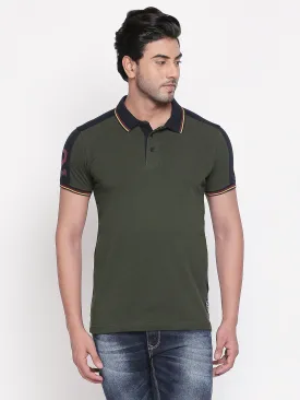 Spykar Men Navy Blue Cotton Printed Half Sleeve Polo Tshirt