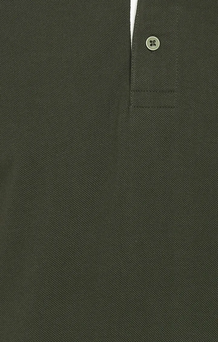 Spykar Olive Printed Slim Polo Fit T-Shirt