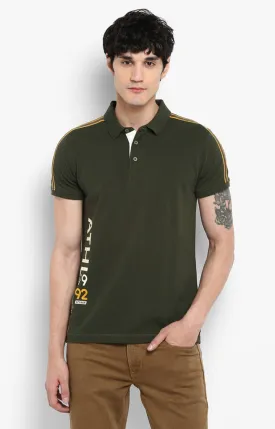 Spykar Olive Printed Slim Polo Fit T-Shirt