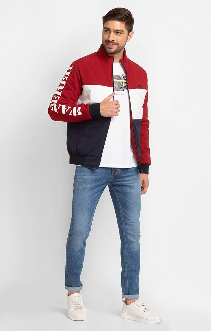 Spykar Red Polyester Full Sleeve Casual Jacket For Men