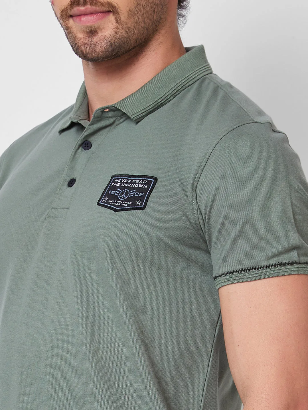 Spykar SLIM FIT Green Polo T-shirt  For Men