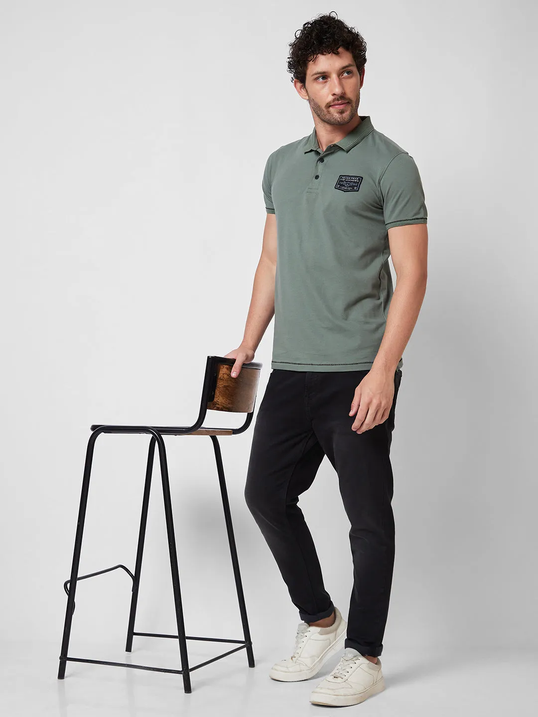 Spykar SLIM FIT Green Polo T-shirt  For Men