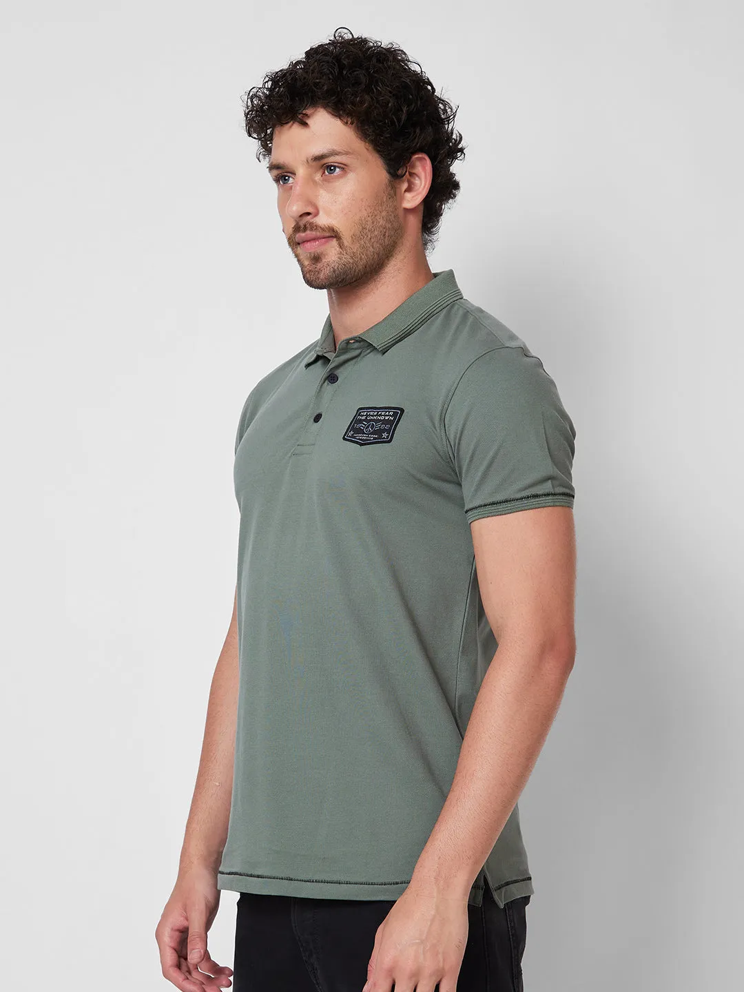 Spykar SLIM FIT Green Polo T-shirt  For Men