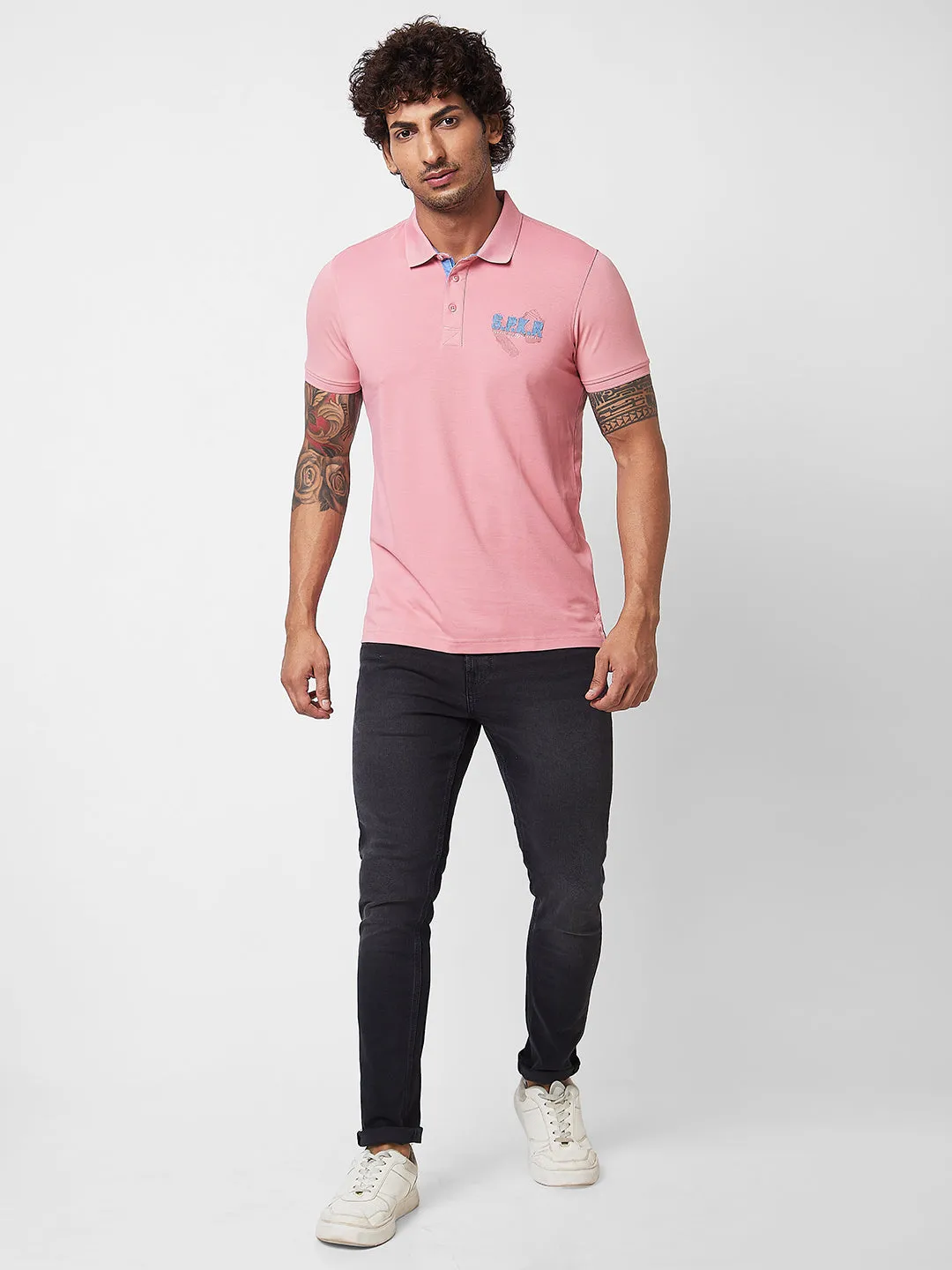 Spykar SLIM FIT Pink Polo T-shirt  For Men