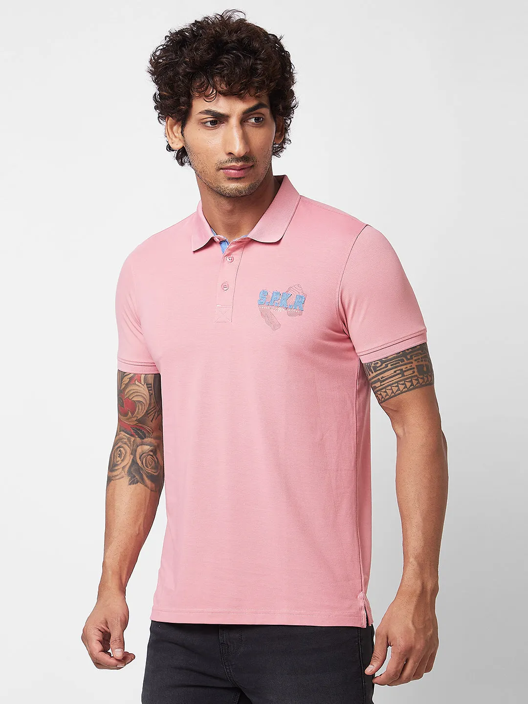 Spykar SLIM FIT Pink Polo T-shirt  For Men