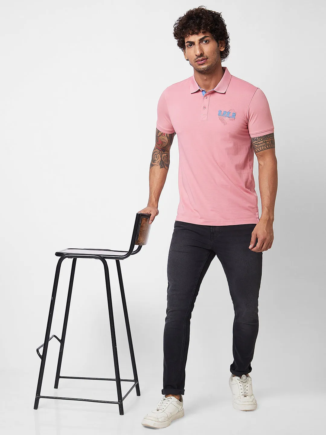 Spykar SLIM FIT Pink Polo T-shirt  For Men