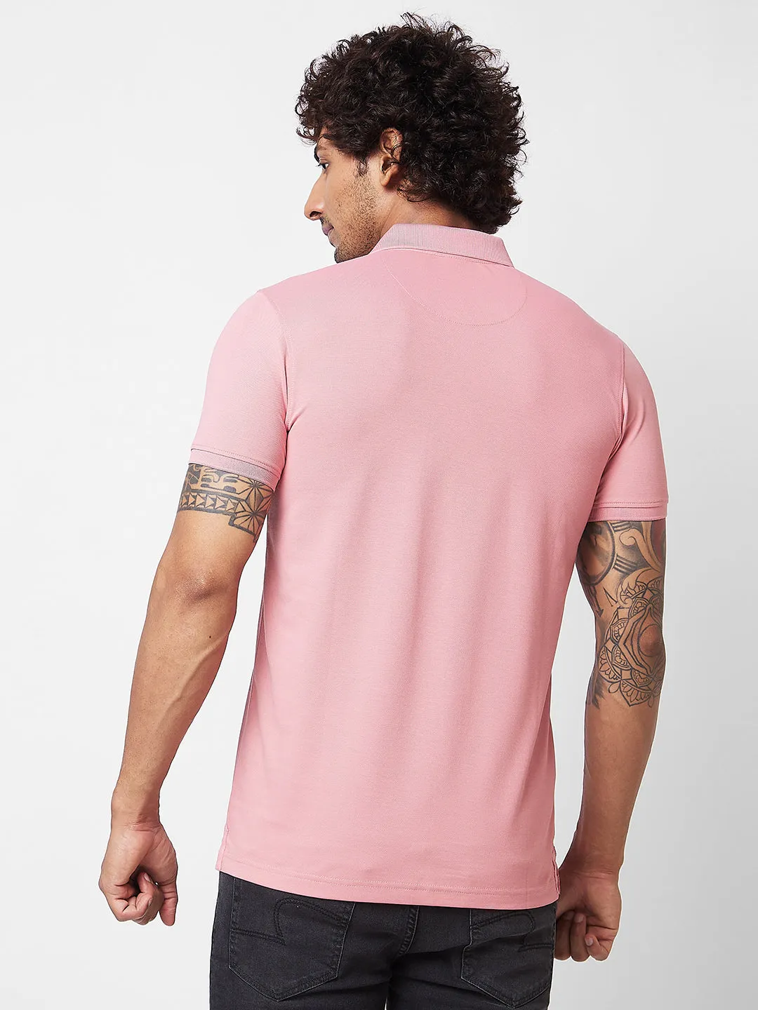 Spykar SLIM FIT Pink Polo T-shirt  For Men