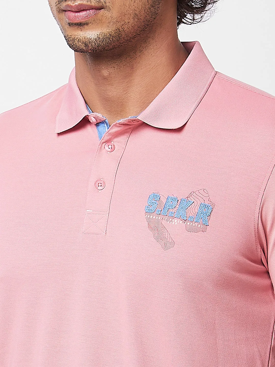 Spykar SLIM FIT Pink Polo T-shirt  For Men