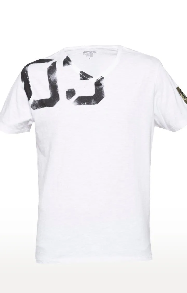 Spykar White Melange Slim Fit Men T-Shirts