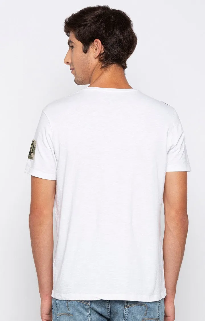 Spykar White Melange Slim Fit Men T-Shirts