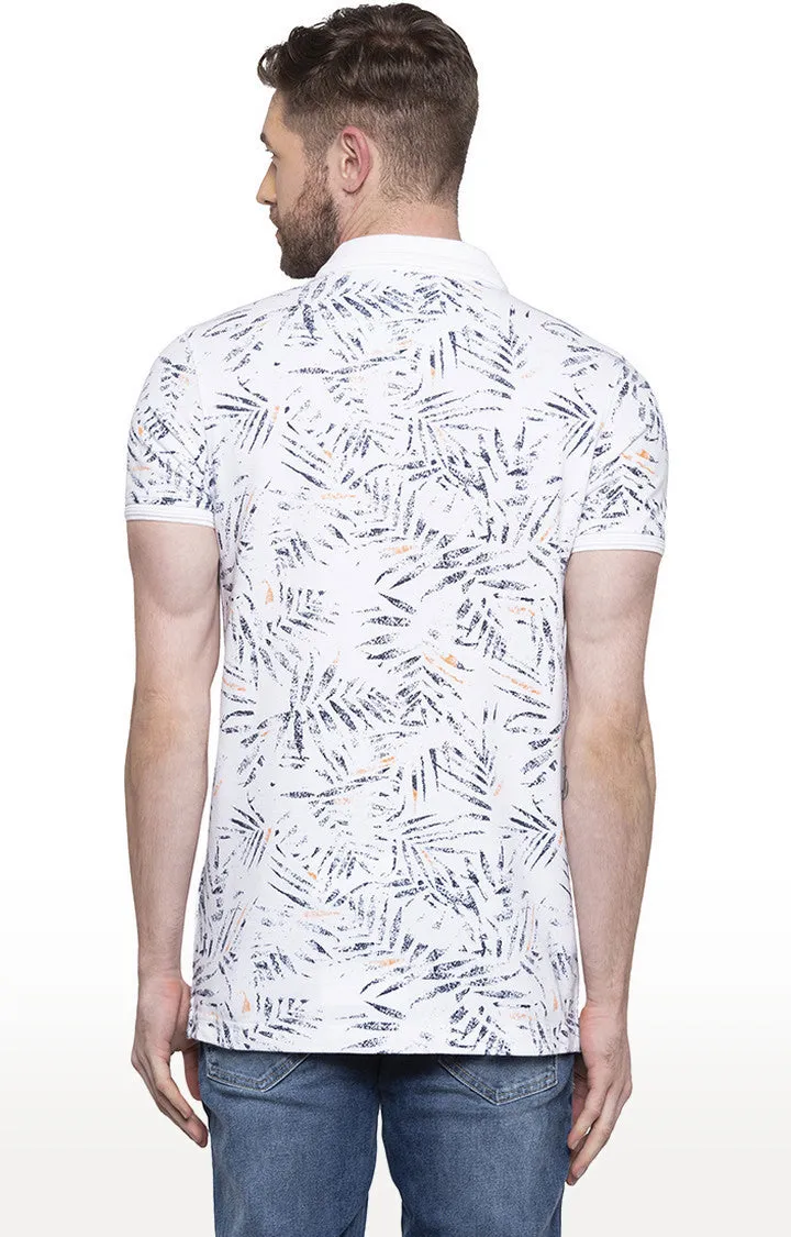 Spykar White Printed Slim Fit Polo T-Shirt