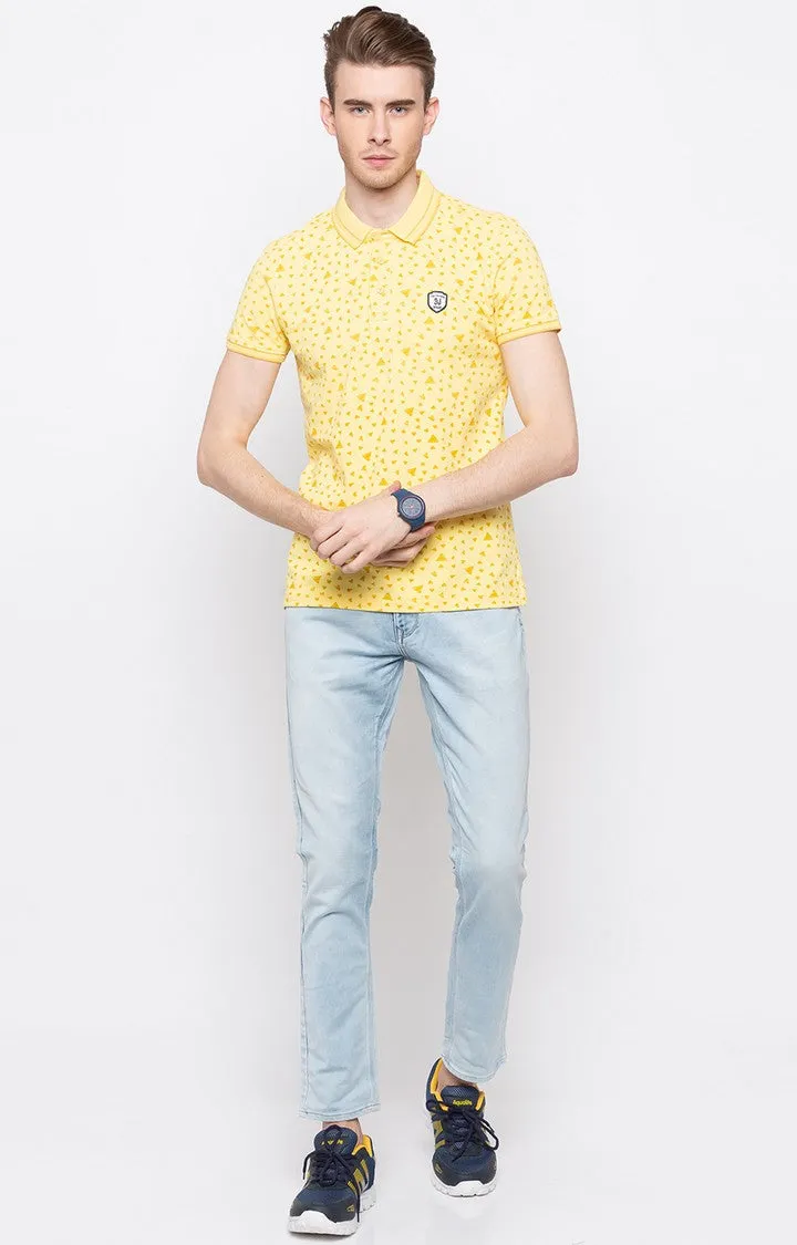 Spykar Yellow Cotton Polo T-Shirt